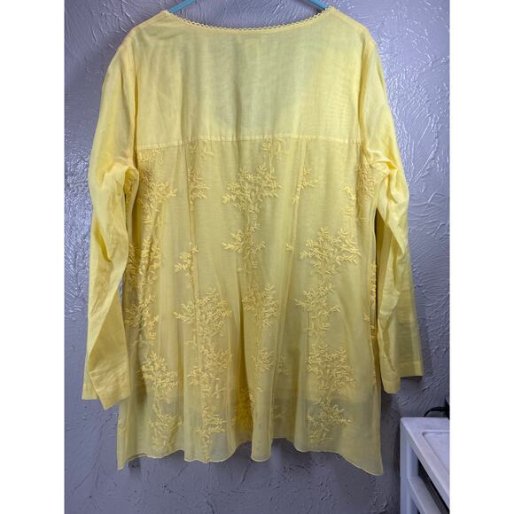 Soft Surroundings Yellow Roll Sleeve Lace Overlay Tunic Top Women’s Size Large - Picture 2 of 4